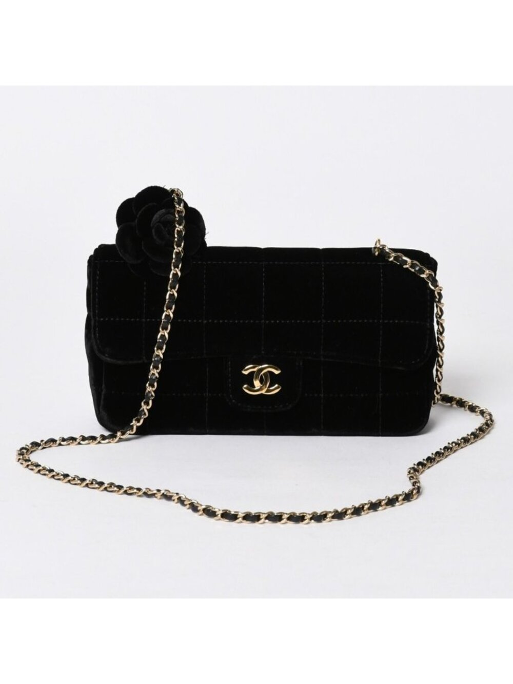 Chanel Choco Bar Velvet Single Flap Chain Bag Velour Gold